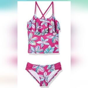 Kanu Surf. Girls Charlotte Flounce Bikini. Pink Floral. Size 2T. NWT.